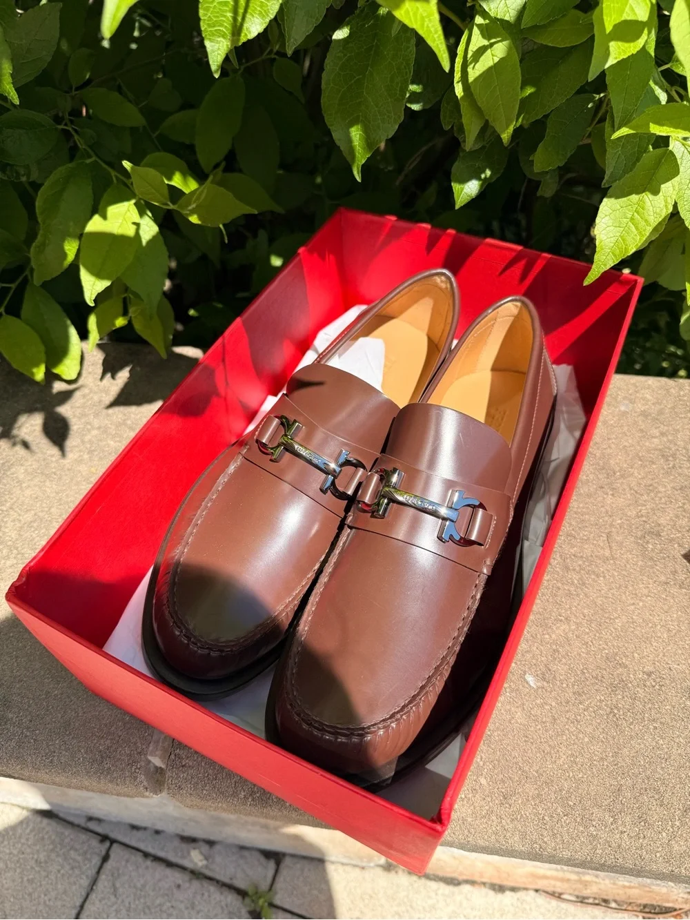 Salvatore Ferragamo‎ Fort Brown Leather Gancini Bit Loafers 11 E (Narrow) Italy